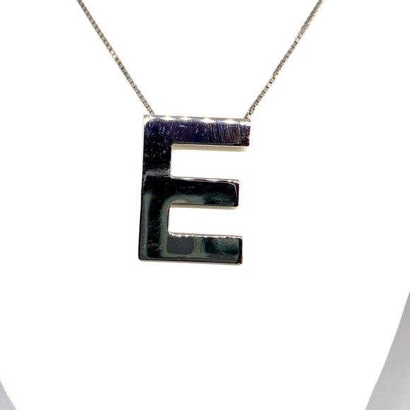 Solid Sterling Silver  Letter- E -Initial Necklace - Picture 3 of 9
